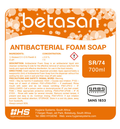 SSC-BET-021 - BETASAN ANTIBACTERIAL FOAM SOAP - 700ml x 6