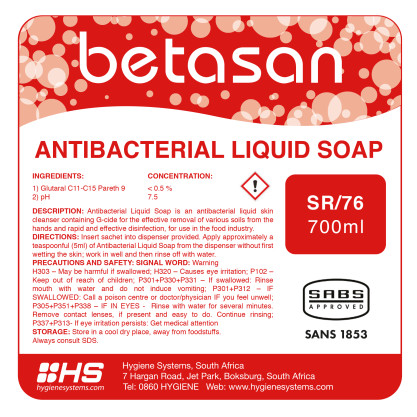 SSC-BET-020 - BETASAN ANTIBACTERIAL LIQUID SOAP - 700ml x 6