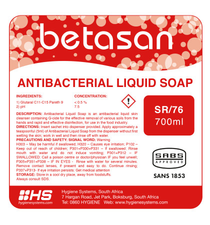 SSC-BET-020 - BETASAN ANTIBACTERIAL LIQUID SOAP - 700ml x 6